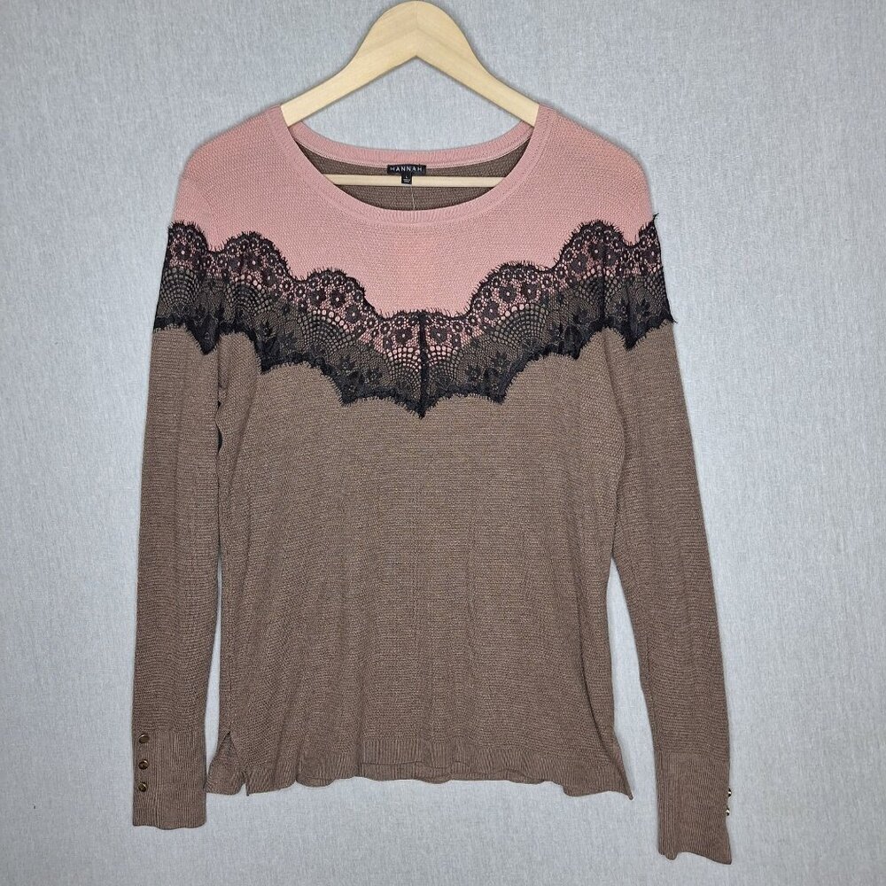 NWT Hannah Lightweight Sweater Size L Lace Stretch Preppy Casual Formal Comfy
